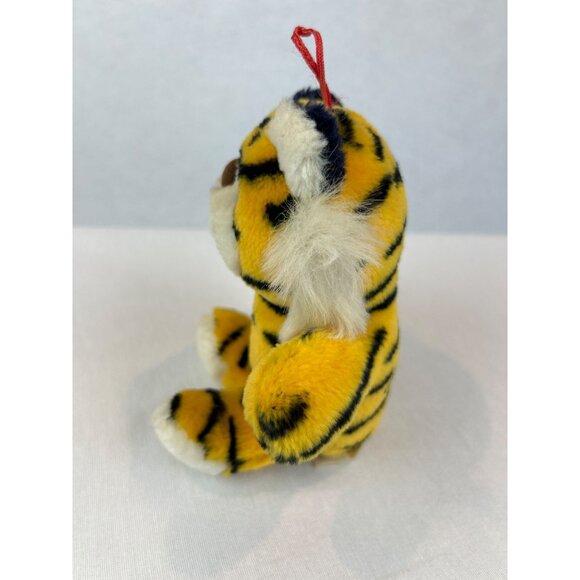 Vintage Tiger Plush Toy Orange Black Stripes Red Hanging Loop Small 6" - Picture 3 of 10